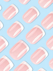 24pcs White French Tip False Press On Nails Short Length Full Cover Pink Nude White Fake Nails Set For Women Girls Nail Supplies - Luxe Ladies Moda