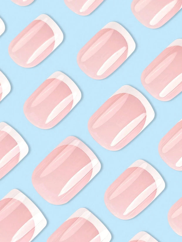 24pcs White French Tip False Press On Nails Short Length Full Cover Pink Nude White Fake Nails Set For Women Girls Nail Supplies - Luxe Ladies Moda