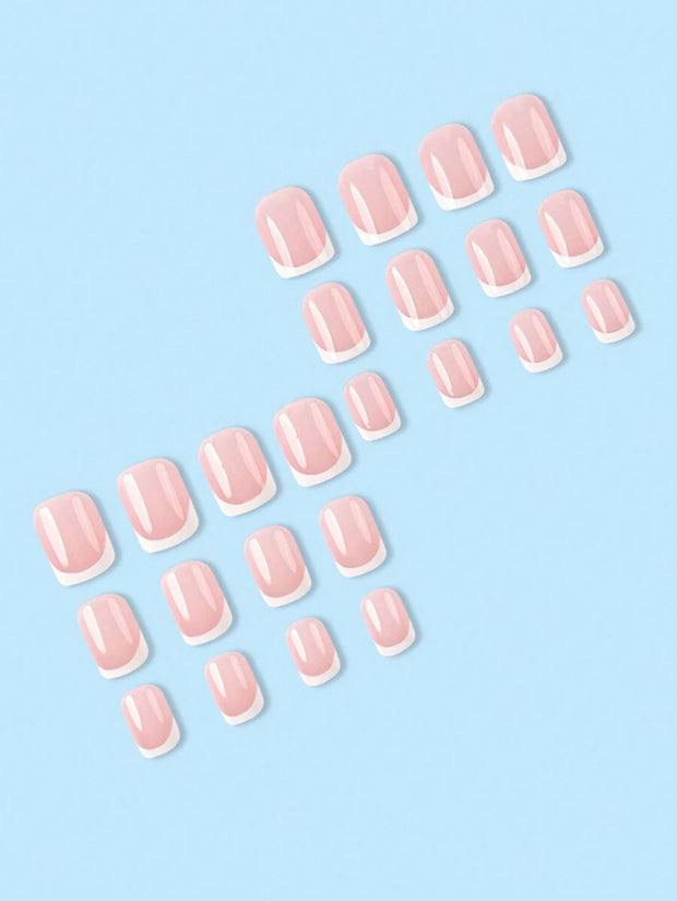 24pcs White French Tip False Press On Nails Short Length Full Cover Pink Nude White Fake Nails Set For Women Girls Nail Supplies - Luxe Ladies Moda