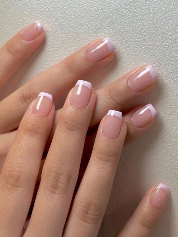 24pcs White French Tip False Press On Nails Short Length Full Cover Pink Nude White Fake Nails Set For Women Girls Nail Supplies - Luxe Ladies Moda