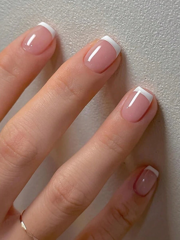 24pcs White French Tip False Press On Nails Short Length Full Cover Pink Nude White Fake Nails Set For Women Girls Nail Supplies - Luxe Ladies Moda