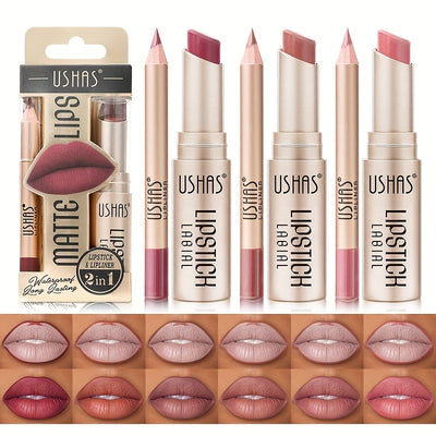 USHAS Matte Lipstick Set, 12 Colors Long Lasting Non-Stick Waterproof Lip Liner Lipstick for Women, Velvet matte liquid lipstick+matching smooth lipliner one-step lip waterproof makeup set gift set - Luxe Ladies Moda