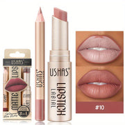 USHAS Matte Lipstick Set, 12 Colors Long Lasting Non-Stick Waterproof Lip Liner Lipstick for Women, Velvet matte liquid lipstick+matching smooth lipliner one-step lip waterproof makeup set gift set - Luxe Ladies Moda
