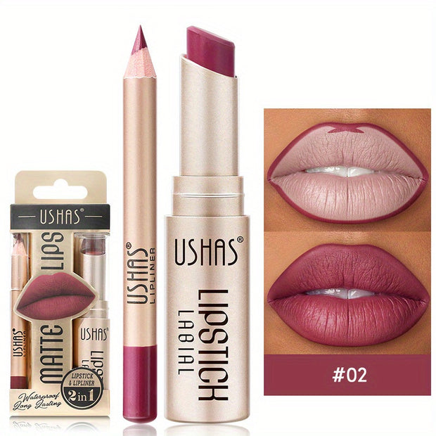 USHAS Matte Lipstick Set, 12 Colors Long Lasting Non-Stick Waterproof Lip Liner Lipstick for Women, Velvet matte liquid lipstick+matching smooth lipliner one-step lip waterproof makeup set gift set - Luxe Ladies Moda