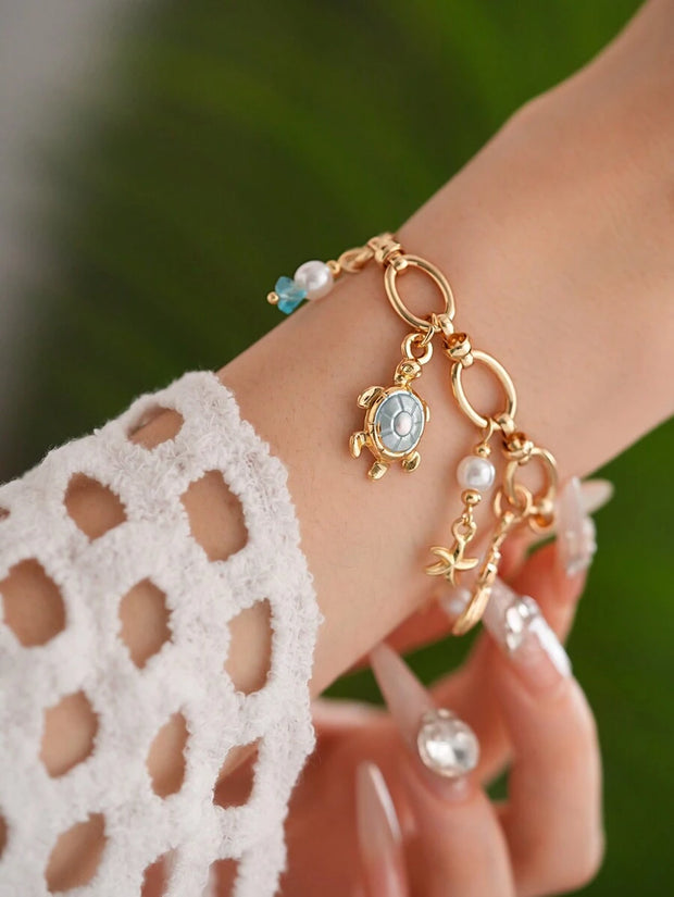 1pc Vacation Style Starfish & Shell Pendant Bracelet - Luxe Ladies Moda