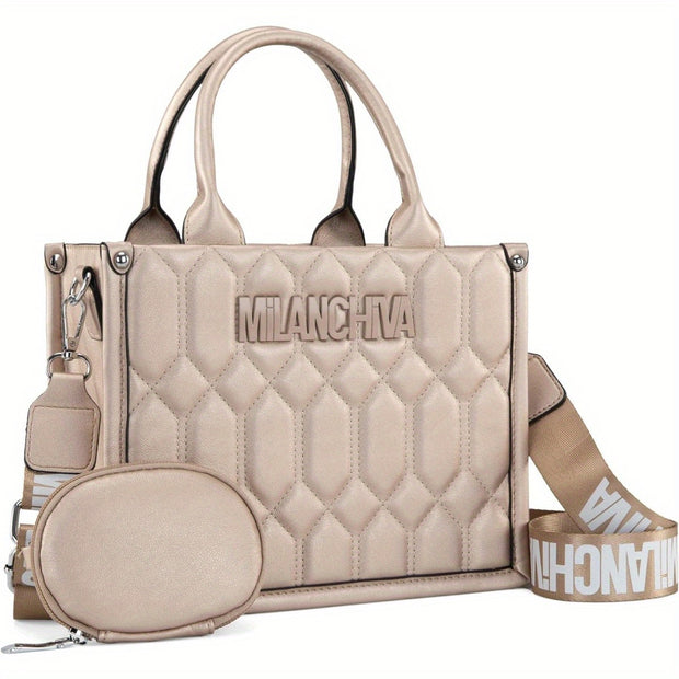 Quilted Tote Bag for Women Top Handle Handbags with Coin Pouch - Luxe Ladies Moda