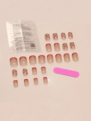 24pcs White French Tip False Press On Nails Short Length Full Cover Pink Nude White Fake Nails Set For Women Girls Nail Supplies - Luxe Ladies Moda