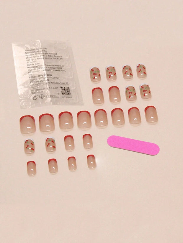 24pcs White French Tip False Press On Nails Short Length Full Cover Pink Nude White Fake Nails Set For Women Girls Nail Supplies - Luxe Ladies Moda