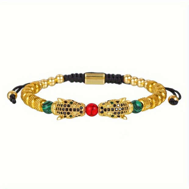 Europe and the United States net red wind woven stainless steel leopard head bracelet adjustable braided bracelet niche design men's bracelets - Luxe Ladies Moda