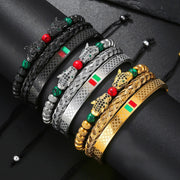 Europe and the United States net red wind woven stainless steel leopard head bracelet adjustable braided bracelet niche design men's bracelets - Luxe Ladies Moda