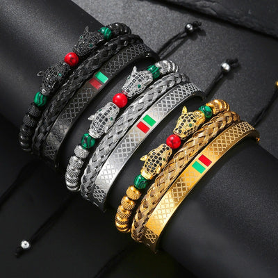 Europe and the United States net red wind woven stainless steel leopard head bracelet adjustable braided bracelet niche design men's bracelets - Luxe Ladies Moda