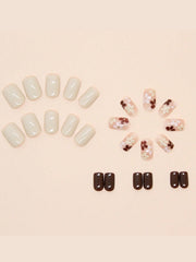 24pcs Short Square French False Nails, Cute And Simple Ins Milky White Flower Leaves Wear Nails, Full Coverage Detachable Women's Nail Art Set, Suitable For Party Dance Daily Wear - Luxe Ladies Moda