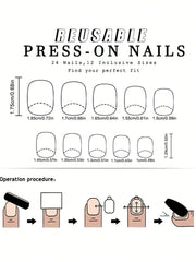 24pcs Short Square French False Nails, Cute And Simple Ins Milky White Flower Leaves Wear Nails, Full Coverage Detachable Women's Nail Art Set, Suitable For Party Dance Daily Wear - Luxe Ladies Moda