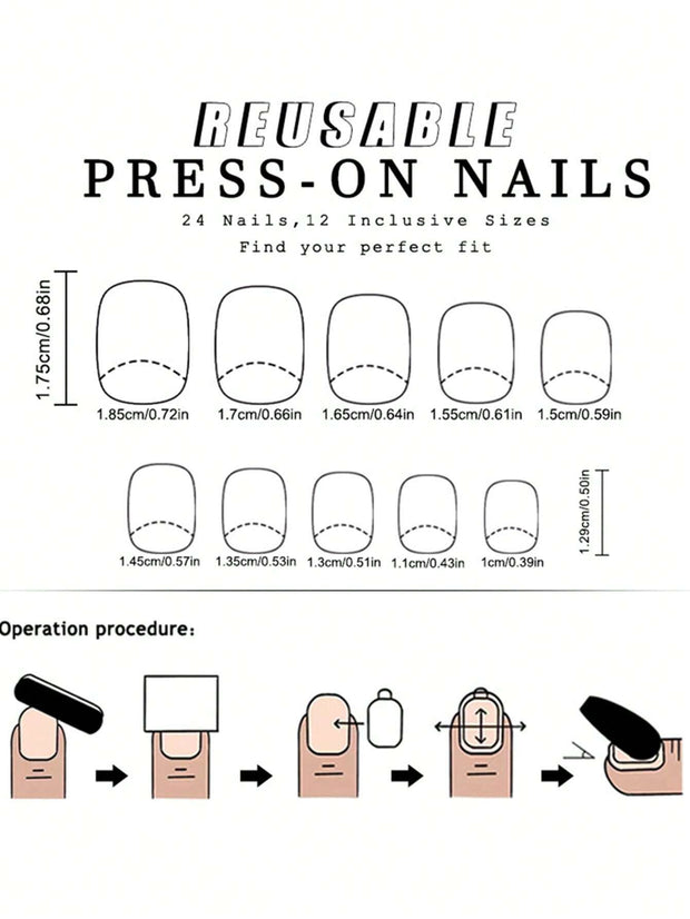24pcs Short Square French False Nails, Cute And Simple Ins Milky White Flower Leaves Wear Nails, Full Coverage Detachable Women's Nail Art Set, Suitable For Party Dance Daily Wear - Luxe Ladies Moda