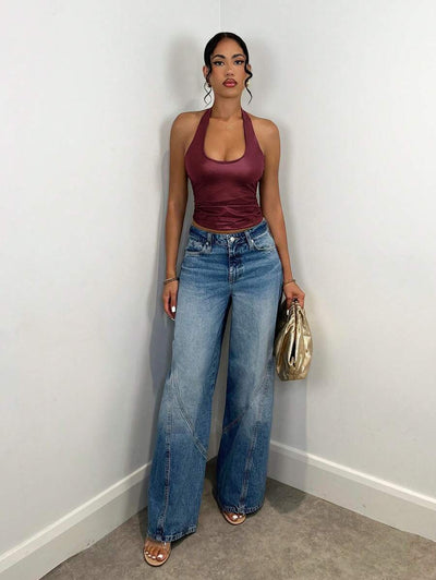Women's Plain Halter Neck Simple Camisole, Casual Daily Wear Clothes PU Elasticity Fall Women Clothes Women Tops Women Clothes - Luxe Ladies Moda