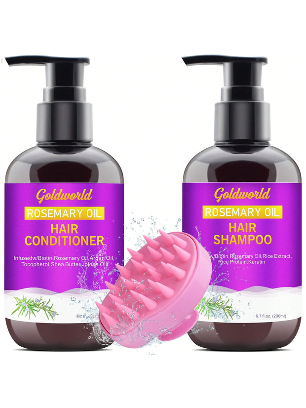 Revitalize Your Hair: Rosemary & Argan Oil Shampoo and Conditioner Set with Scalp Massager - Sulfate-Free, Biotin-Enriched Formula for Thicker, Healthier Hair - Luxe Ladies Moda
