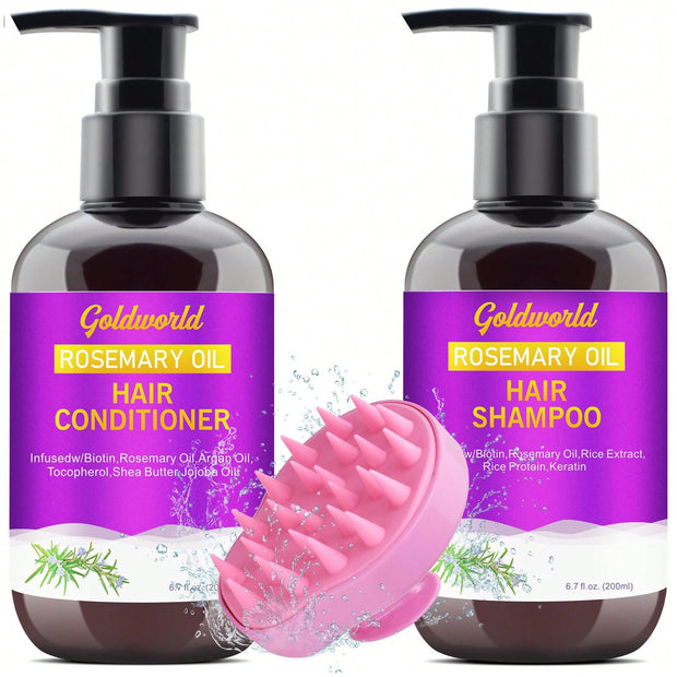Revitalize Your Hair: Rosemary & Argan Oil Shampoo and Conditioner Set with Scalp Massager - Sulfate-Free, Biotin-Enriched Formula for Thicker, Healthier Hair