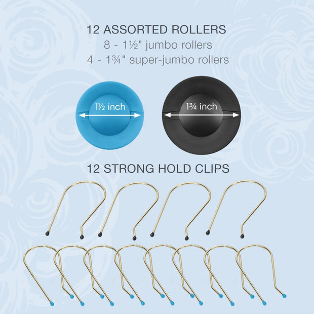 Professional Jumbo and Super Jumbo Ceramic Hot Hair Rollers Set – 12 Piece, Blue - Luxe Ladies Moda