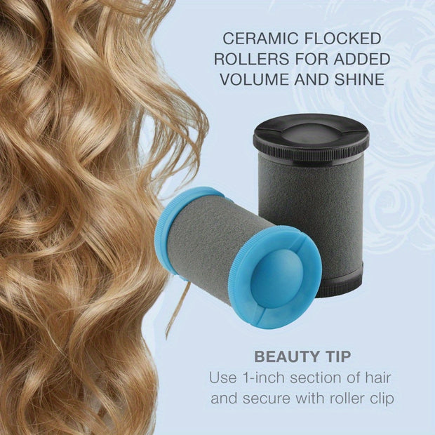 Professional Jumbo and Super Jumbo Ceramic Hot Hair Rollers Set – 12 Piece, Blue - Luxe Ladies Moda