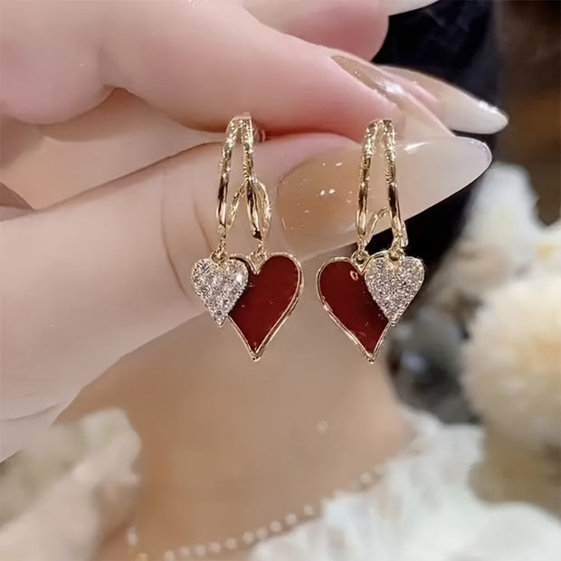 2pcs Unique Heart Heart Dangle Earrings Sparkling Design Simple Unique Stud Earrings Jewelry Great for everyday occasions and Christmas New, New Year'S Eve, Valentine'S Day Gifts Casual Dating Party Accessories - Luxe Ladies Moda