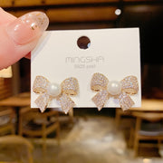 Pearl Bow Decor Stud Earrings Fashion Personality Elegant Jewelry For Women - Luxe Ladies Moda