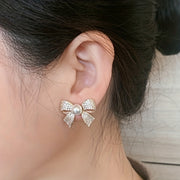 Pearl Bow Decor Stud Earrings Fashion Personality Elegant Jewelry For Women - Luxe Ladies Moda