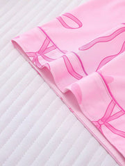 2pcs Bow Print Loungewear Set For Women, Comfortable Short Sleeve Collared Button-Up Shirt And Elastic Waist Shorts, Casual Outdoor/Indoor Sleepwear And Homewear, All Seasons,Two Pieces Set - Luxe Ladies Moda