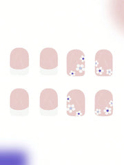 24pcs Short Square French False Nails, Cute And Simple Ins Milky White Flower Leaves Wear Nails, Full Coverage Detachable Women's Nail Art Set, Suitable For Party Dance Daily Wear - Luxe Ladies Moda