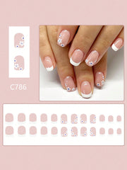 24pcs Short Square French False Nails, Cute And Simple Ins Milky White Flower Leaves Wear Nails, Full Coverage Detachable Women's Nail Art Set, Suitable For Party Dance Daily Wear - Luxe Ladies Moda