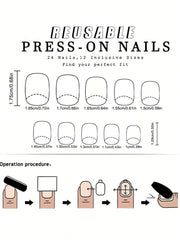 24pcs Short Square French False Nails, Cute And Simple Ins Milky White Flower Leaves Wear Nails, Full Coverage Detachable Women's Nail Art Set, Suitable For Party Dance Daily Wear - Luxe Ladies Moda