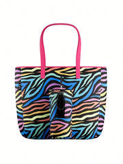 Tote Bag With Front Pocket And Zipper, Waterproof Shoulder Bag With Water Bottle Holder, Fits Laptop, Tumbler With Handle And Straw, - Luxe Ladies Moda