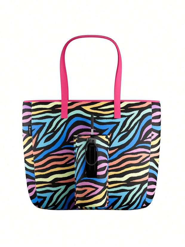 Tote Bag With Front Pocket And Zipper, Waterproof Shoulder Bag With Water Bottle Holder, Fits Laptop, Tumbler With Handle And Straw, - Luxe Ladies Moda