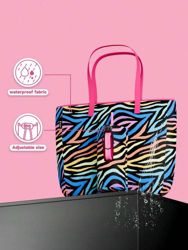 Tote Bag With Front Pocket And Zipper, Waterproof Shoulder Bag With Water Bottle Holder, Fits Laptop, Tumbler With Handle And Straw, - Luxe Ladies Moda