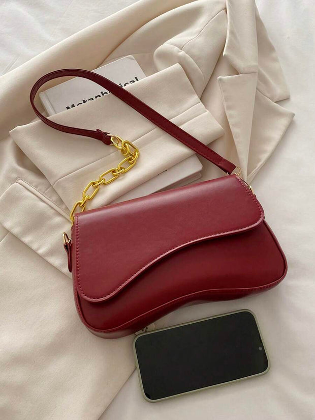 Minimalist Solid Color Shoulder Flap Bag, Classic Textured Crossbody Bag Purse For Women - Luxe Ladies Moda