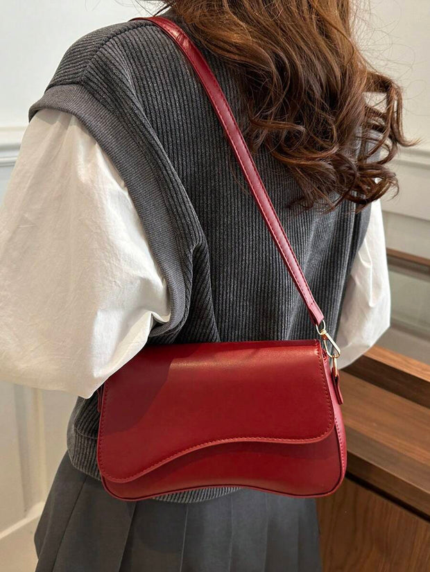 Minimalist Solid Color Shoulder Flap Bag, Classic Textured Crossbody Bag Purse For Women - Luxe Ladies Moda