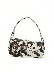 Cow Print Crescent Shoulder Bag – Studded Motorcycle Style Underarm Bag for Women - Luxe Ladies Moda