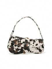 Cow Print Crescent Shoulder Bag – Studded Motorcycle Style Underarm Bag for Women - Luxe Ladies Moda