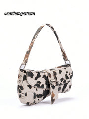 Cow Print Crescent Shoulder Bag – Studded Motorcycle Style Underarm Bag for Women - Luxe Ladies Moda
