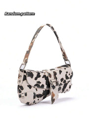 Cow Print Crescent Shoulder Bag – Studded Motorcycle Style Underarm Bag for Women - Luxe Ladies Moda
