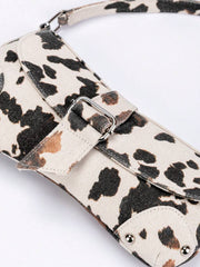 Cow Print Crescent Shoulder Bag – Studded Motorcycle Style Underarm Bag for Women - Luxe Ladies Moda