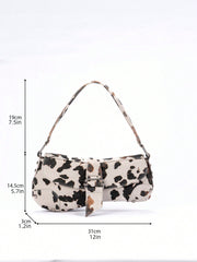 Cow Print Crescent Shoulder Bag – Studded Motorcycle Style Underarm Bag for Women - Luxe Ladies Moda