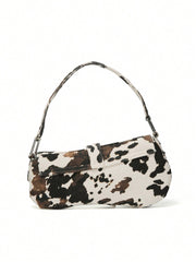 Cow Print Crescent Shoulder Bag – Studded Motorcycle Style Underarm Bag for Women - Luxe Ladies Moda