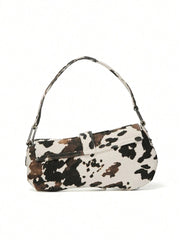 Cow Print Crescent Shoulder Bag – Studded Motorcycle Style Underarm Bag for Women - Luxe Ladies Moda