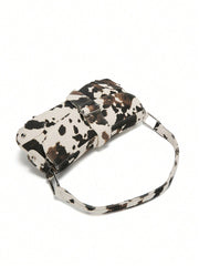 Cow Print Crescent Shoulder Bag – Studded Motorcycle Style Underarm Bag for Women - Luxe Ladies Moda