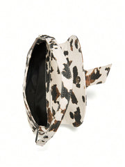 Cow Print Crescent Shoulder Bag – Studded Motorcycle Style Underarm Bag for Women - Luxe Ladies Moda