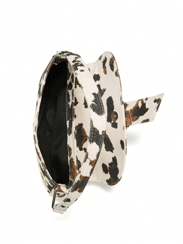 Cow Print Crescent Shoulder Bag – Studded Motorcycle Style Underarm Bag for Women - Luxe Ladies Moda