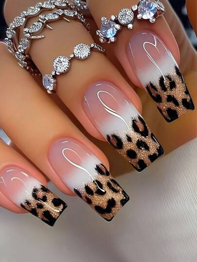 24pcs Long Stiletto Press-On Nails – Pink Gradient French Style with Rhinestones - Luxe Ladies Moda
