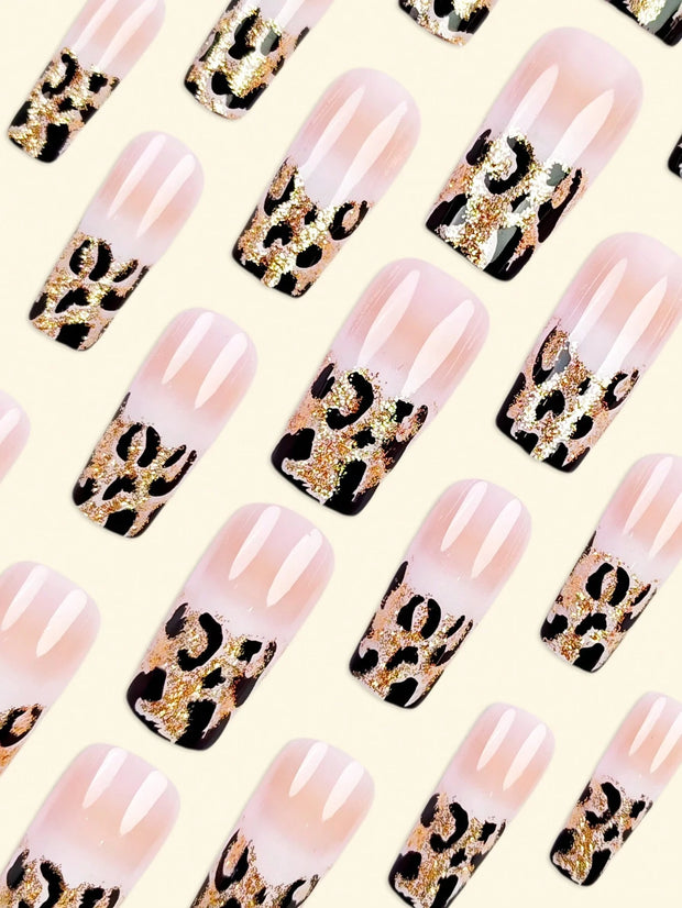 24pcs Long Stiletto Press-On Nails – Pink Gradient French Style with Rhinestones - Luxe Ladies Moda
