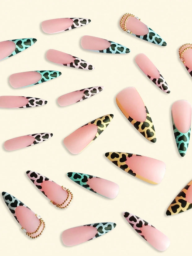 24pcs Long Stiletto Press-On Nails – Pink Gradient French Style with Rhinestones - Luxe Ladies Moda