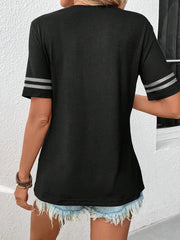 Women's Contrast Color Round Neck Short Sleeve T-Shirt Graphic Tees Women Tops - Luxe Ladies Moda